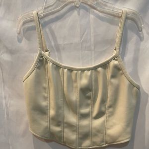 Kirious Faux Leather Crop Top Sleeveless White Zip Up Cami Size M